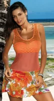 Narancssárga strand tunika virágos szoknyával