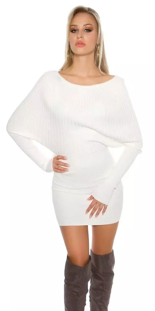 Fehér kötött tunika – női Carmen miniruha